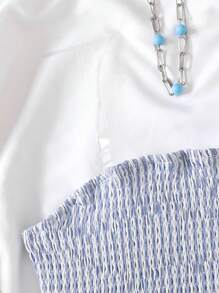 Tween Girl Casual Striped Tube Top & Ruffle Hem Skirt 2 Pieces Set - Brown - View 7