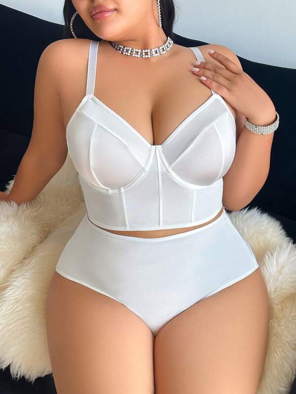 SHEIN 1pc Plus Size Women Solid Camisole Bra Set Leisure Comfortable Simple Chic Autumn Easy Comfort, Lift