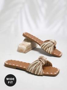 SHUZIA Đế giày đế bằng thêu dây bện rộng rãi thanh lịch cho nữ - Màu be - Xem 6