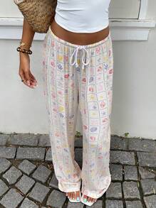 SHEIN EZwear Pantalon ample casual imprimé tout-sur-tout pour femmes
