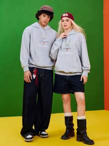 LOONEY TUNES X SHEIN Men's Casual American Style Cartoon Letter Print Hoodie, Suitable For Dating, Autumn/Winter - Grey - View 5
