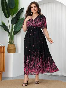 Modelyn Bubble Short Sleeve Waist Slimming Flared Dress, Spring/Summer - Multicolor - View 3