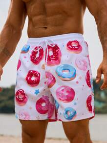 Surfspeed Men's Casual Vacation Beach Printed Drawstring Swim Shorts, Suitable For Summer - White - View 6