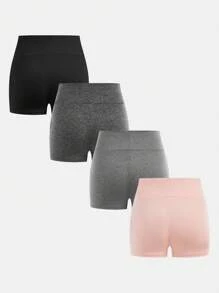 Girlism 4件套青少年女孩休闲春夏针织纯色高腰运动/瑜伽短裤、骑行短裤、休闲运动短裤 - 彩色 - 查看 2