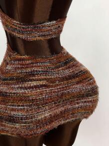 Amplova 复古性感女式露背迷你连衣裙，针织面料，夏季 - 彩色 - 查看 9