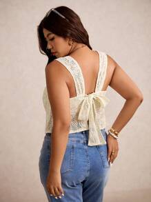 Elaquor Áo cánh họa tiết trơn màu thường ngày cho kỳ nghỉ cỡ lớn dành cho nữ - Màu be - Xem 3