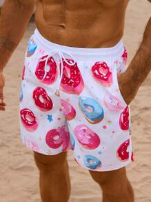 Surfspeed Men's Casual Vacation Beach Printed Drawstring Swim Shorts, Suitable For Summer - White - View 7