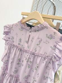 SHEIN Clasi Camicia stampata da donna casual da vacanza con balze, fiori piccoli e senza maniche, camicia casual estiva, camicia floreale, camicia floreale senza maniche con balze