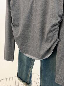 SHEIN EZwear 女士纯色块字母印花长袖休闲 T 恤