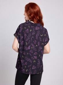 ROMWE Áo cánh in họa tiết mặt trăng và cây phong cách Gothic cổ điển cho nữ - Màu tím - Xem 2