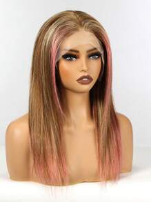 Highlights S4/613 Pink 13x4 Lace Front Human Hair Wigs Brown Mixed Pink & Brown Transparent Lace Hair Wig 180% Density Straight Remy Human Hair Wigs For Women 16 Inch - S4/613 - View 5