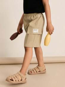 SHEIN 3 件套年轻男孩休闲日常舒适纯色贴袋宽松梭织短裤，多件套适合通勤、上学、休闲、旅行、运动、春夏秋冬