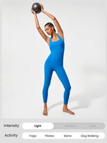 GLOWMODE 24" FeatherFit™-Air Easy Glow Butt Scrunch Removable Cups Halter Neck Low Back Cutout Bodysuit Romper Low Impact Yoga Pilates Studio Daily Casual Wear