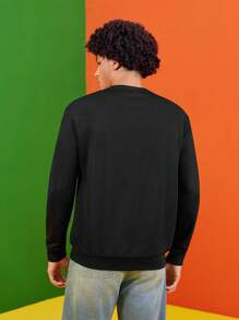 LOONEY TUNES X SHEIN 男士卡通图案黑色圆领卫衣，秋冬款，送给男朋友的礼物，美式风格 - 黑色 - 查看 2