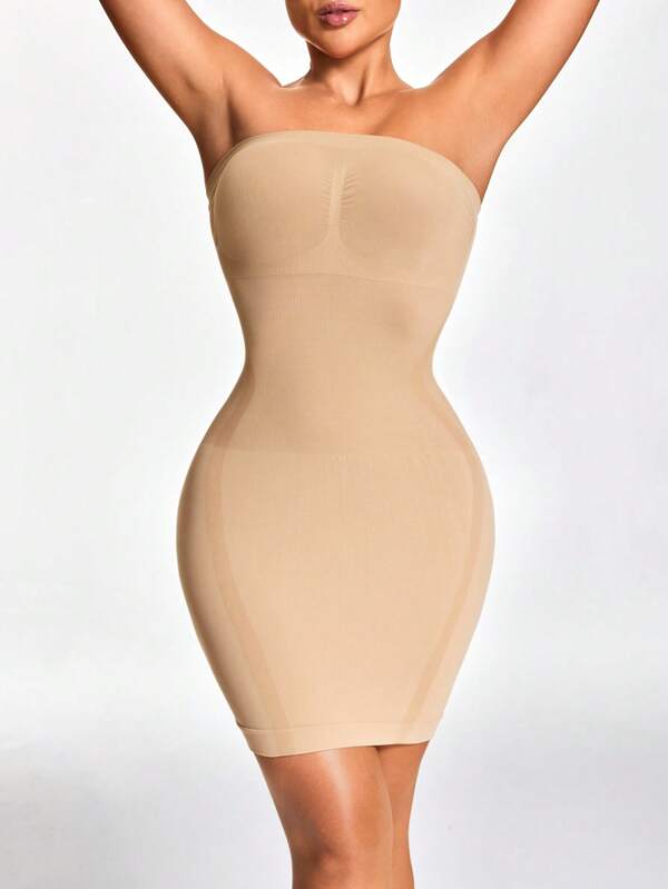 SHEIN Shape Women's Simple Solid Color Seamless Strapless Shaping Dress