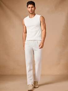 Manfinity VCAY 男士针织修身休闲圆领背心，适合夏季 - 白色 - 查看 3