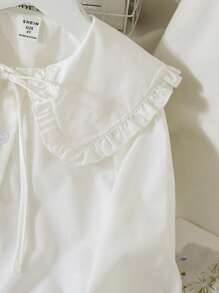 SHEIN 女孩可爱休闲百搭学院风白色长袖彼得潘领衬衫 - 白色 - 查看 6