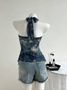 Elamini Casual Vacation Sunray Metal Accessory Necklace Halter Top, Spring/Summer - Multicolor - View 2