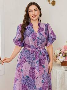 Modelyn Abito lungo e fluido con maniche corte, elegante, di lusso, per taglie comode