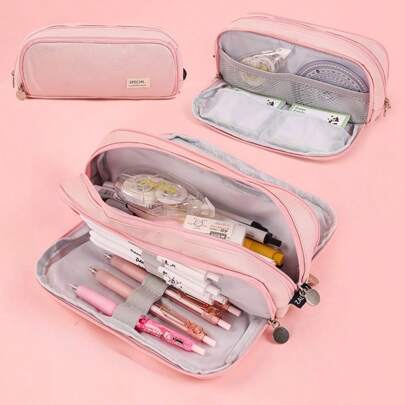 1 件大容量铅笔袋，3 隔层袋笔袋，适合学校青少年女孩男孩男士女士返校，返校，学校用品