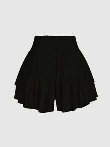 SHEIN LUNE Plus Size Holidaya Paperbag Waist Ruffle Hem Wide Leg Shorts