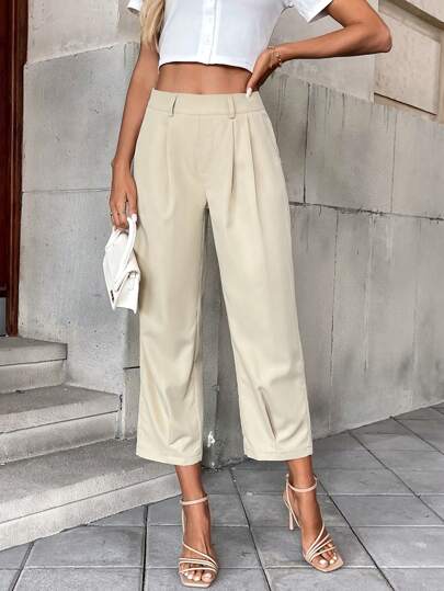 Pariaura Women's Casual Khaki Straight-Leg High Waist Loose Pants, Versatile For Summer