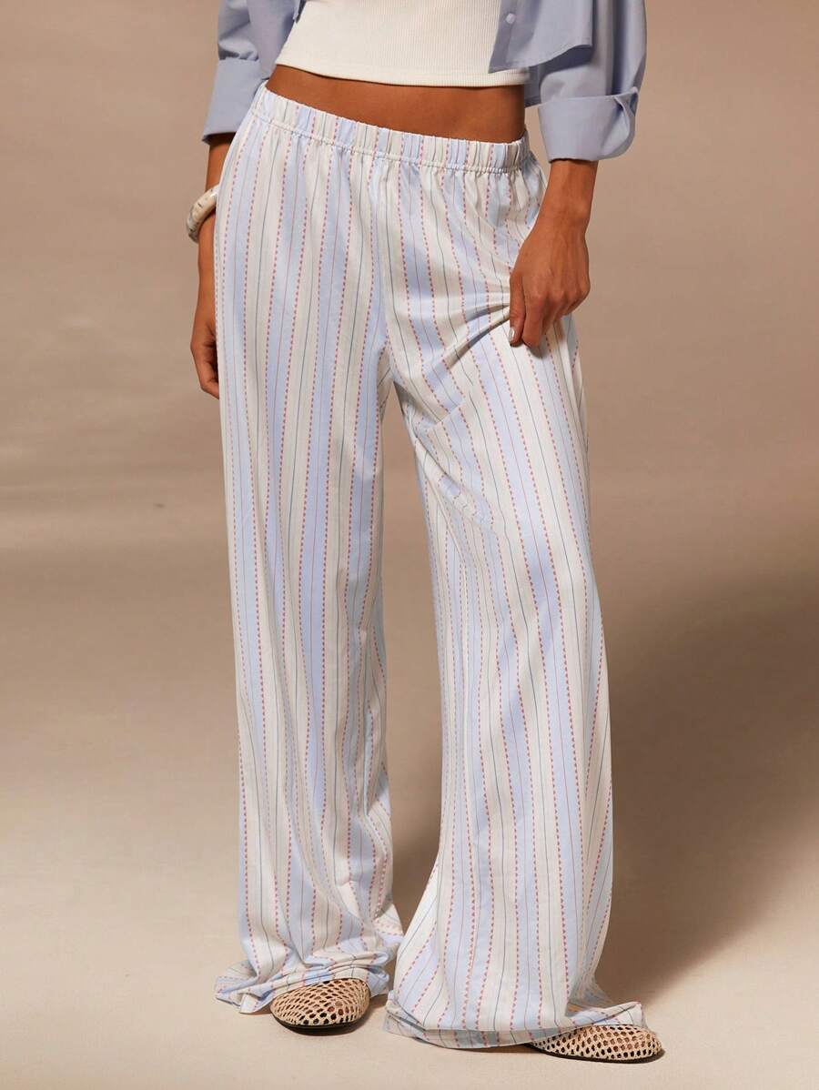 Athîral 女士拼色条纹松紧腰宽松夏季休闲长裤 - 彩色 - 查看 1