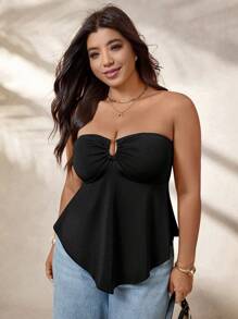 Calvaya 大码女式优雅针织抹胸，带装饰纽扣，黑色 - 黑色 - 查看 3