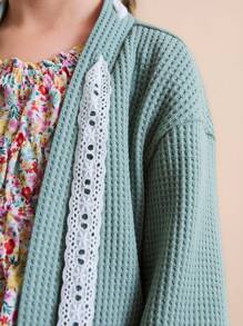 SHEIN Young Girls Long Sleeve Knitted Embroidered Tie Front Blouse Cardigan, Autumn Fall Winter - Multicolor - View 5