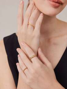 MOTF PREMIUM 18K GOLD PLATED 3-IN-1 ADJUSTABLE OPEN RING SET - Yellow Gold - View 4