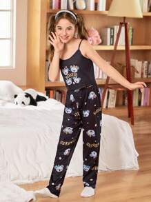 Set de 2 piezas de pijama con estampado de coala y corazón para niñas mayores
