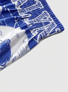 ROMWE MEN Prep Quần đùi đấm bốc cạp chun họa tiết đầu lâu và chữ cái thường ngày cho nam, mùa hè - Nhiều màu - Xem 4