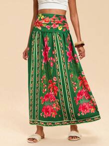 Travachic Women's Fashionable Printed Skirt, Suitable For Summer,Beach,Western Wear,Concert,Boho,Tropical Vacation,Graduation - Green - View 4