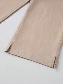 Manfinity Bizformal Casual Men's Suit Pants With Side Slit Hem, Fashion For Summer - Khaki - View 7