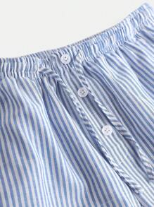 SHEIN Pantalones anchos de cintura media, cómodos y holgados con decoración de botones para niñas preadolescentes - Azul - Ver 4