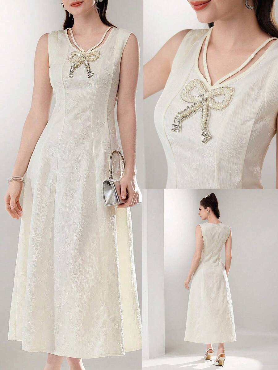Modelyn Đầm mini không tay đính sequin màu trơn thanh lịch cho nữ - Hồng - Xem 1