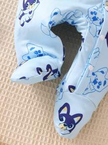 SHEIN 新生儿可爱卡通动物印花长袖连体衣+帽子两件套服装，简约时尚，蓝色 - 藍色 - 查看 5