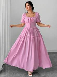 SHEIN Unity 大码性感蝴蝶结度假连衣裙