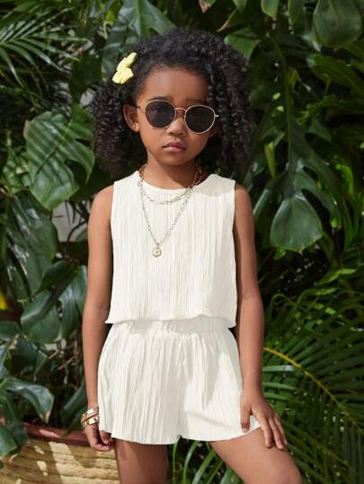 SHEIN SLAYR 2pcs Young Girl Woven Solid Color Round Neck Sleeveless Top And Loose Woven Solid Color Shorts Set Girls White Pleated Dress Girls Ivory Dress Set Girls Cream Outfit Set Kids Ivory Summer Set Kids Summer Dress Set Girls White Sleeveless Summer Outfit Kids White Pleated Set Girls Ivory Shorts Set Girls Summer Clothes Toddler Ivory Pleated Set Kids Back To School Girls Ivory Textured Set Kids Cream Two Piece Set Toddler Sleeveless Top And Shorts Set Kids Solid Color Summer Set Girls White Pl