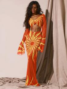 Musera Resort Cubrecuerpos para mujer para bodas en la playa, invitados, vacaciones de verano, fiestas de otoño y primavera - Naranja Quemada - Ver 4