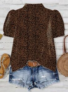 EMERY ROSE 1 Áo sơ mi cổ chữ V rộng rãi, thoải mái, họa tiết da báo cỡ lớn cho nữ Áo sơ mi họa tiết da báo Áo sơ mi họa tiết da báo màu nâu Áo sơ mi họa tiết da báo cho nữ Áo sơ mi mùa thu - Nhiều màu - Xem 2