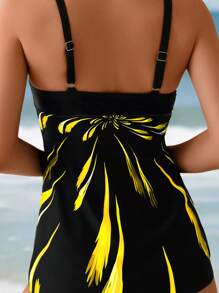 Swim Lushoire 女士沙滩装 2 件花卉印花吊带比基尼套装，时尚泳衣三角短裤套装，休闲度假 - 彩色 - 查看 5