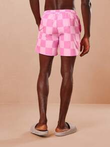 SUMWON Quần bơi kẻ caro mùa hè bằng vải nylon, quần short lướt ván, đồ bơi đi biển, kỳ nghỉ lễ hội mùa xuân, thời trang - Màu Hồng baby - Xem 2