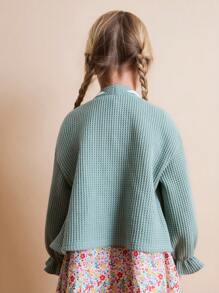 SHEIN Young Girls Long Sleeve Knitted Embroidered Tie Front Blouse Cardigan, Autumn Fall Winter - Multicolor - View 2