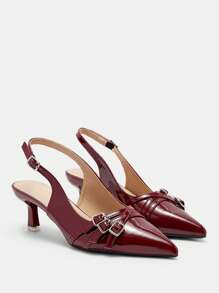 CUCCOO CURVES Extra Wide Width High Heel Pointed Toe Burgundy Back Strap Sandals, Suitable For All Seasons - Burgundy - View 2