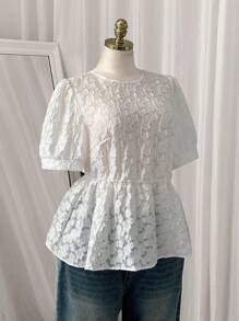 SHEIN Clasi 大码优雅蝴蝶结短袖衬衫 - 白色 - 查看 2