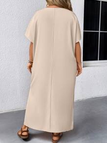 EMERY ROSE 女式V领花卉流苏装饰宽松休闲连衣裙 - 杏色 - 查看 2