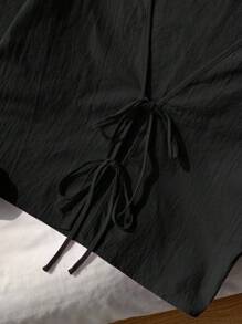 Comfortcana Plus Size Summer Casual Solid Color Front Tie Short Sleeve Shirt Crop Blouse Tie Up Top