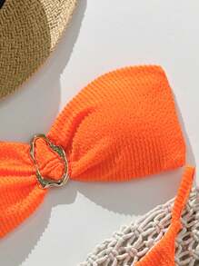 Swim Chiccia Spring Break Women Beachwear Summer Outfits, Women Jacquard Fabric Strapless Metal Decor Sexy Bikini Set - Orange - View 3