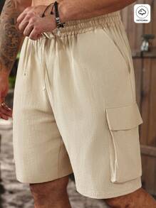 Manfinity Homme Plus Size Men's Casual Solid Color Summer Cargo Shorts Men Linen Shorts Men Tan Shorts - Apricot - View 5